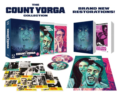 The Count Yorga Collection limited edition Blu-ray box set with discs, art cards, and booklets.