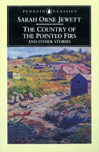 Book cover: “The Country of the Pointed Firs” with coastal village scene.