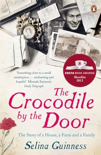 Book cover with vintage photos, ornate frame, and red title: "The Crocodile by the Door".
