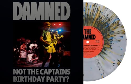 Vinyl record with splatter effect, and band photo of The Damned.