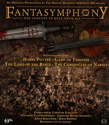 Blu-ray cover for “Fantasymphony” featuring a sword, violin, and orchestra.