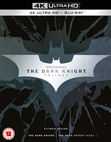 Blu-ray case for "The Dark Knight Trilogy" featuring the Batman logo.