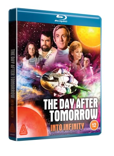 Blu-ray cover for "The Day After Tomorrow: Into Infinity" with cast and spaceship.