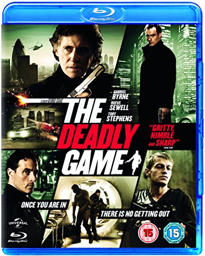 Blu-ray cover for "The Deadly Game" featuring actors with guns.