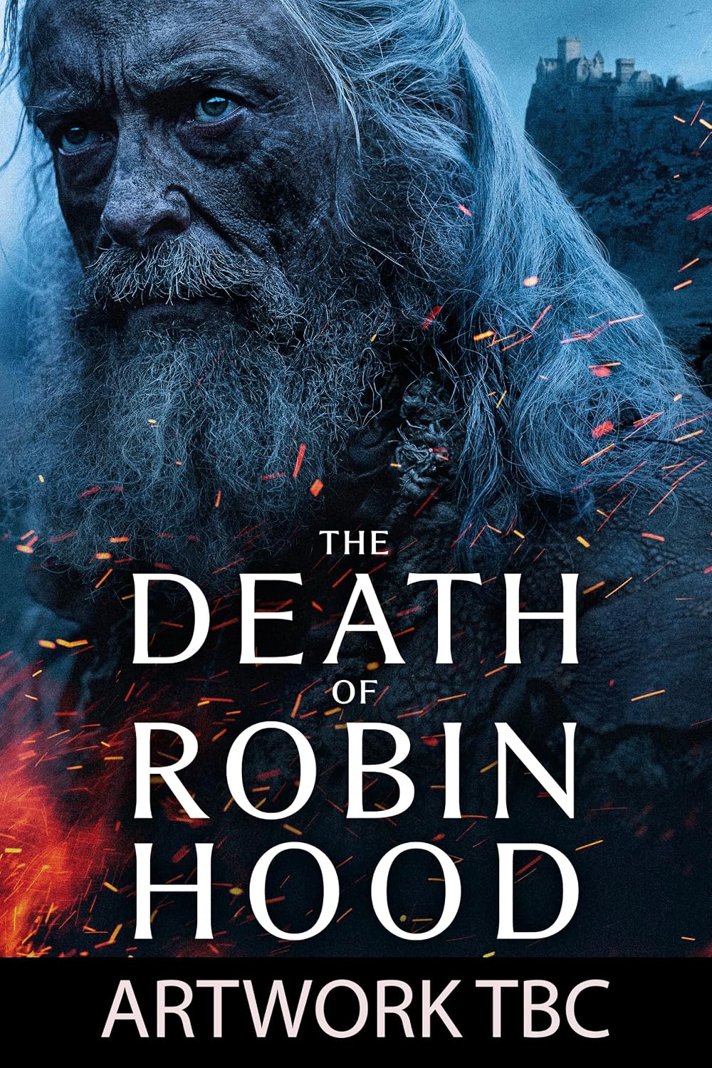 Close-up of aged Robin Hood with long beard, Blu-ray cover art.