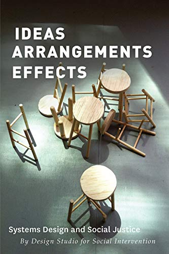 Book cover with scattered, deconstructed wooden stools and bold white text.