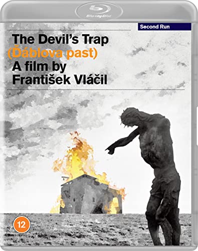 Blu-ray cover for "The Devil's Trap" featuring a burning building and figure.