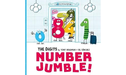 Cartoon numbers crowd around an elevator, with text “Number Jumble!”