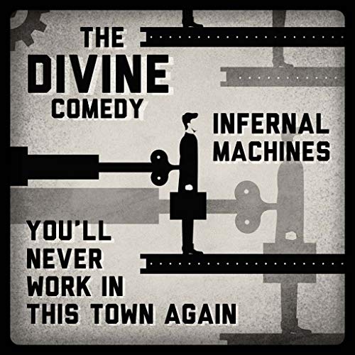 Black and white album cover with a man operating mechanical gears.