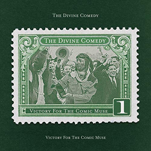 Green postage stamp-style album cover for "The Divine Comedy - Victory for the Comic Muse.