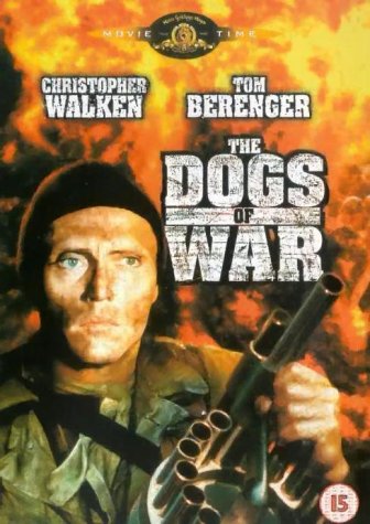 DVD cover for "The Dogs of War" featuring Christopher Walken with a weapon.