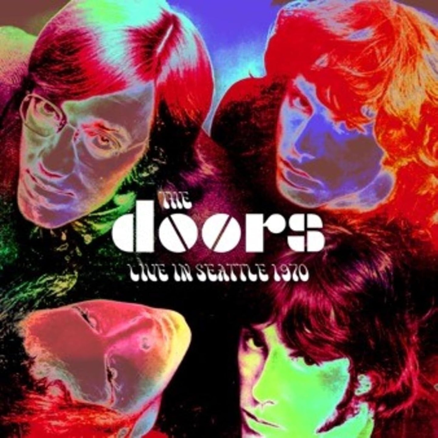 CD cover for The Doors’ “Seattle 70” featuring four colorized portraits.
