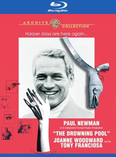 Blu-ray cover for "The Drowning Pool" featuring Paul Newman and a revolver.
