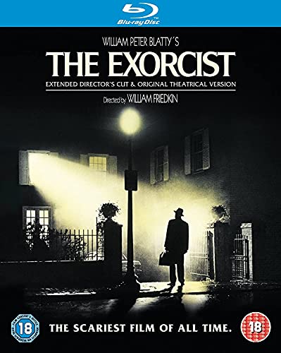 Blu-ray cover for The Exorcist showing a silhouetted man standing under a streetlamp.