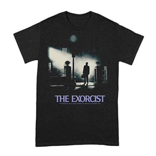 Black t-shirt with "The Exorcist" movie poster image on the front.