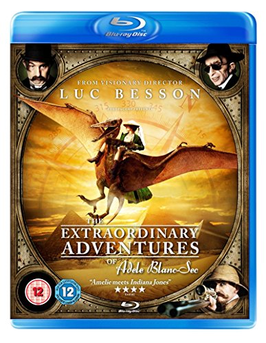 Blu-ray cover art showing a woman riding a pterodactyl over pyramids with three men.