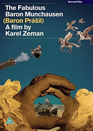 DVD cover for "The Fabulous Baron Munchausen" featuring flying horses and a hand.