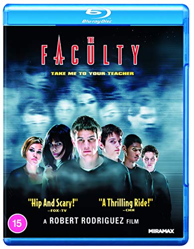 The Faculty" Blu-ray cover featuring a group of students with ghostly figures.