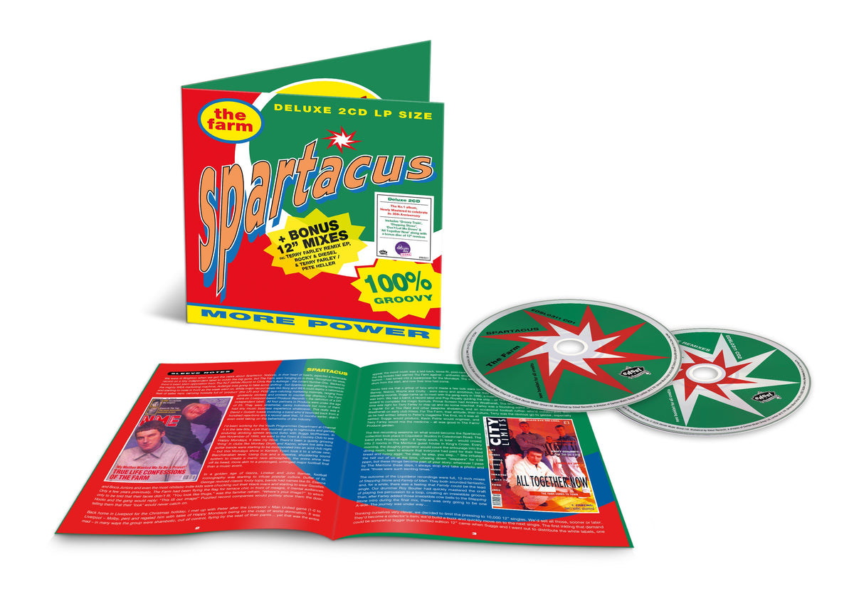 CD packaging for The Farm’s “Spartacus” with two discs and booklet.