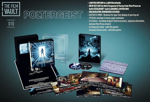 “Poltergeist” Blu-ray limited edition set with case, discs, and included extras.