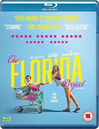 Blu-ray cover for The Florida Project featuring a woman pushing a child in cart.