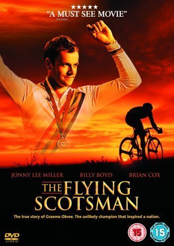 DVD cover for “The Flying Scotsman” featuring a cyclist and orange background.