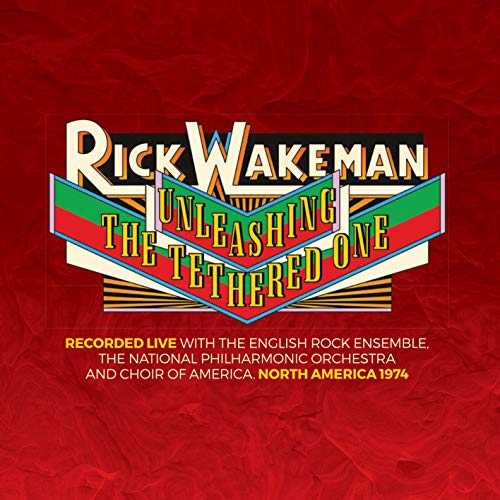 Rick Wakeman album cover: red background, bold text, marquee design.