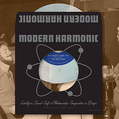 Vinyl record in clear plastic sleeve with band image on cover.