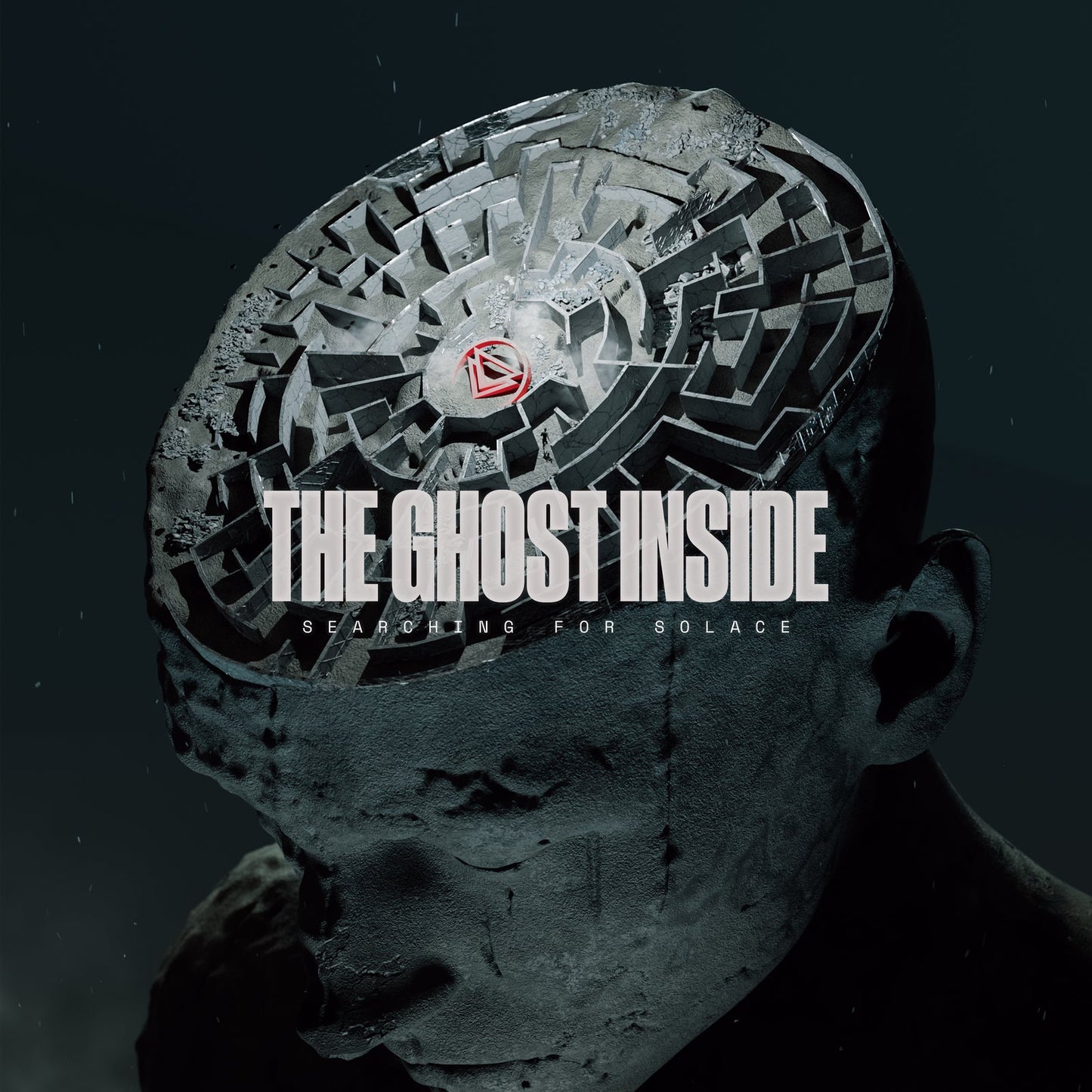 Album cover for The Ghost Inside’s “Searching For Solace” featuring a maze-like head.