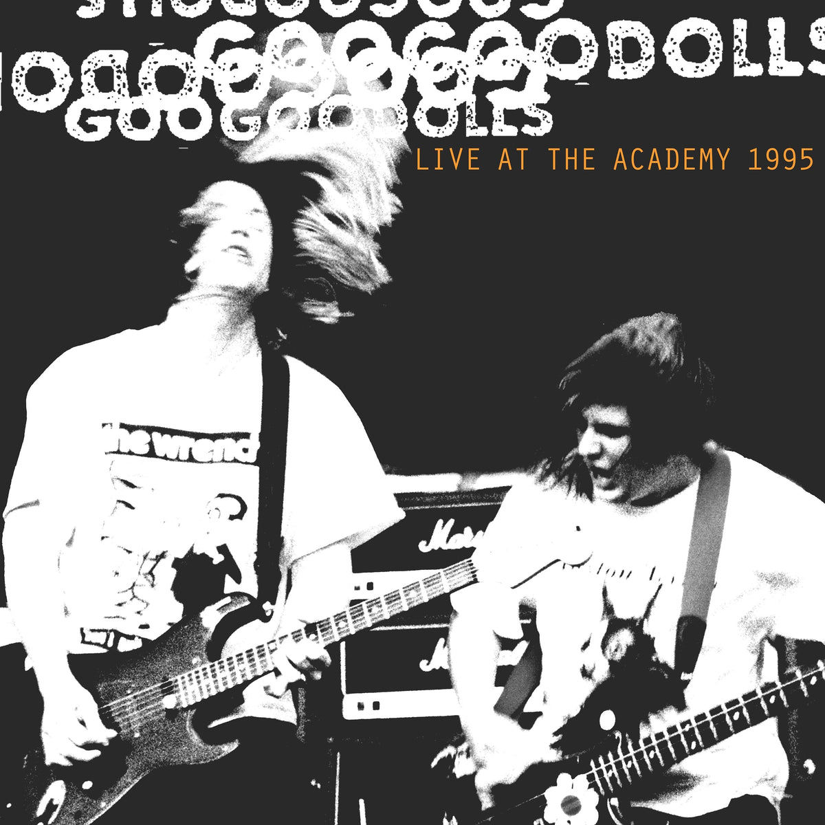 Black and white album cover featuring The Goo Goo Dolls performing live.