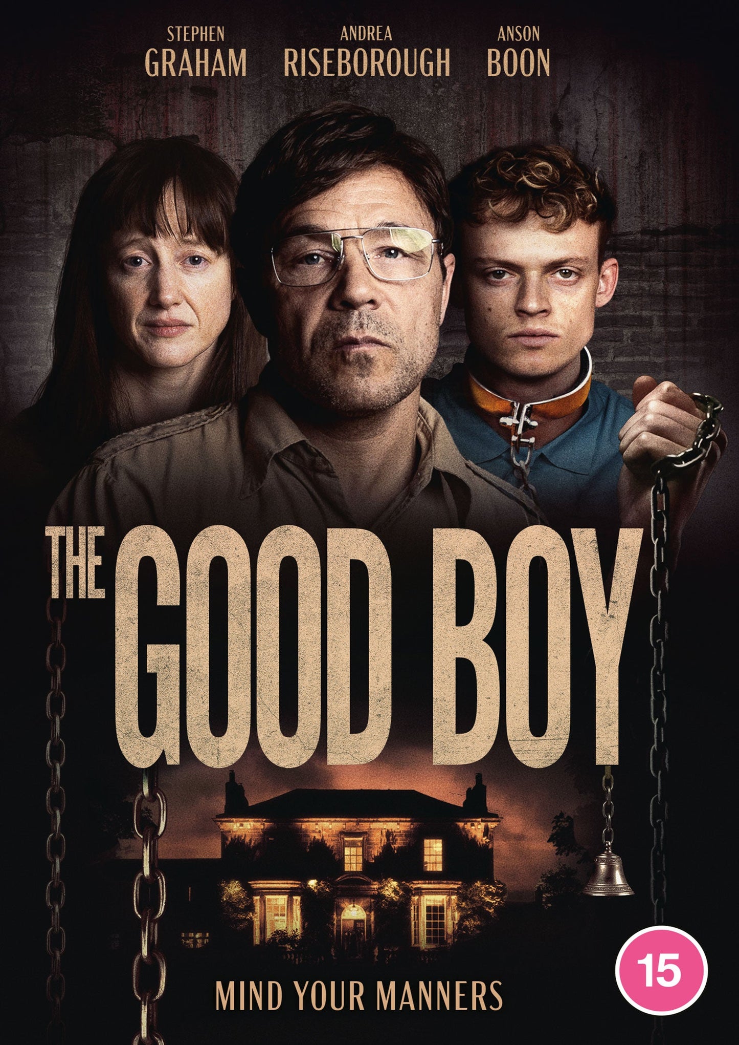DVD cover for "The Good Boy" featuring three distressed people and a house.