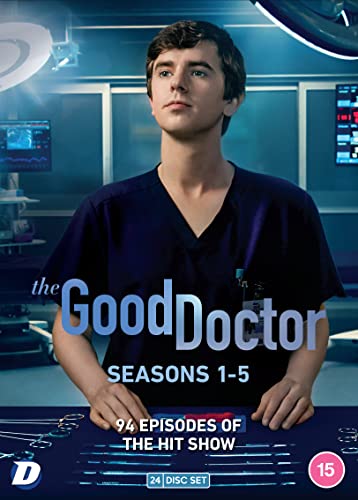 āThe Good Doctorā Seasons 1-5 DVD cover featuring Freddie Highmore in scrubs.