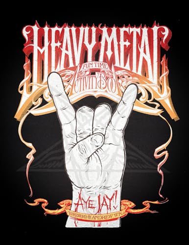 Heavy Metal activity book cover with rock-on hand gesture and ornate design.