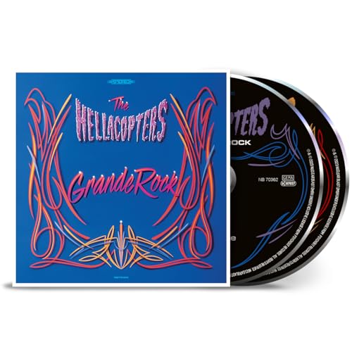The Hellacopters "Grande Rock Revisited" CD case with disc, blue and orange design.