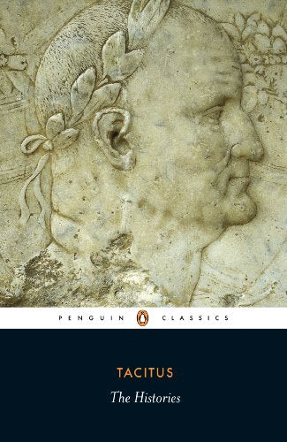 Book cover: profile of a man in a wreath, "The Histories" by Tacitus.