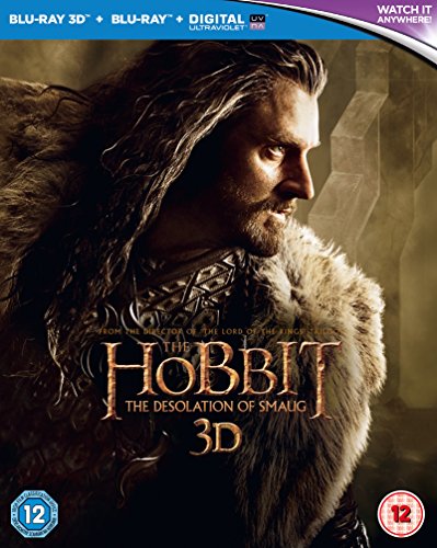 "Blu-ray cover of 'The Hobbit: The Desolation of Smaug' featuring a man with fur cloak."