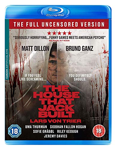 Blu-ray cover for horror film "The House That Jack Built" with bloody imagery.