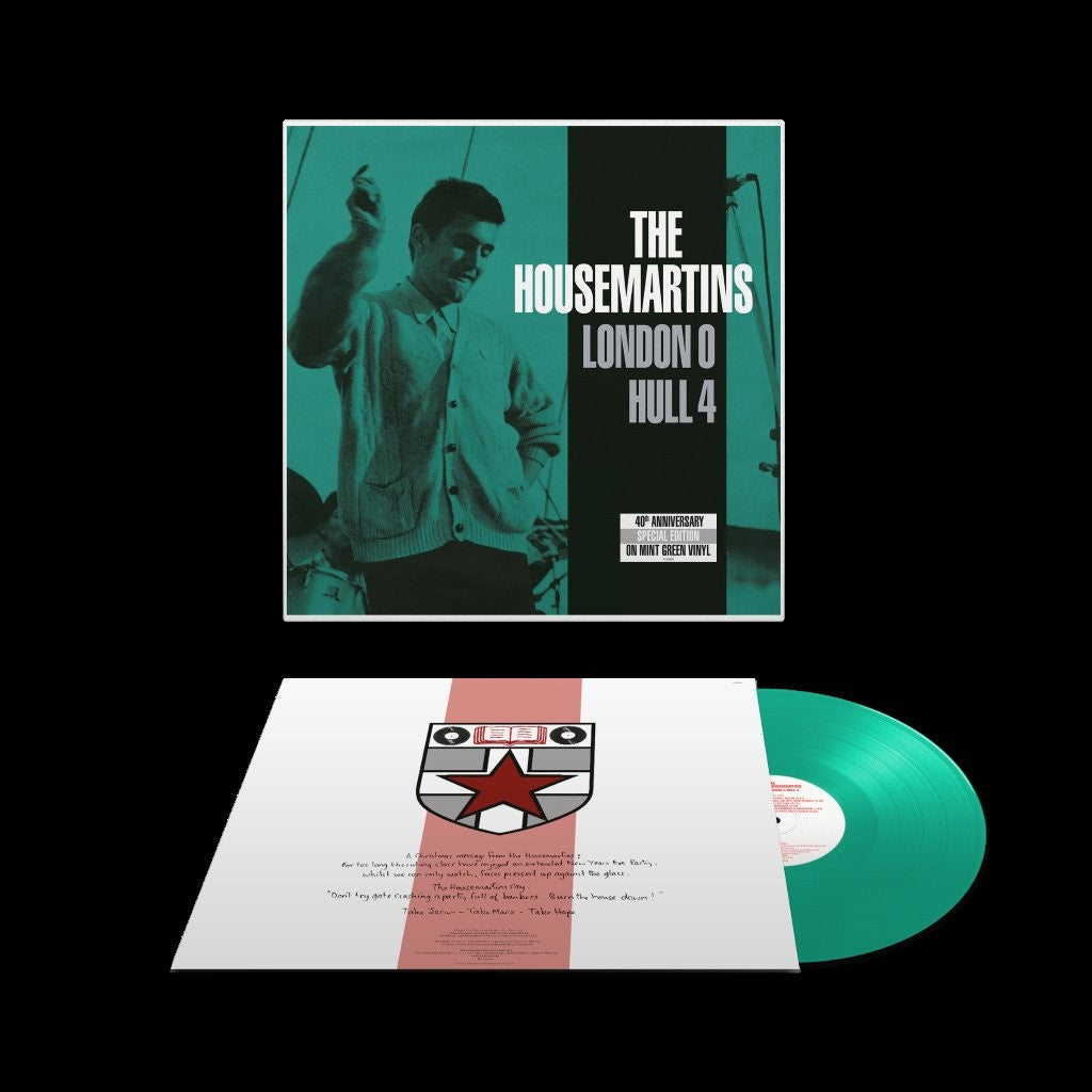 Mint green vinyl LP of The Housemartins’ “London 0 Hull 4” with album artwork.