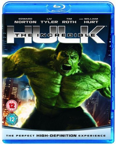 The Incredible Hulk Blu-ray cover featuring the green muscular Hulk roaring against a city background.