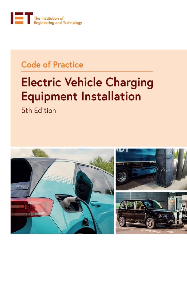Technical book with electric vehicle charging equipment installation guidelines, black cover, white text.