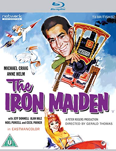 Blu-ray cover for "The Iron Maiden" featuring illustrated figures and a vehicle.