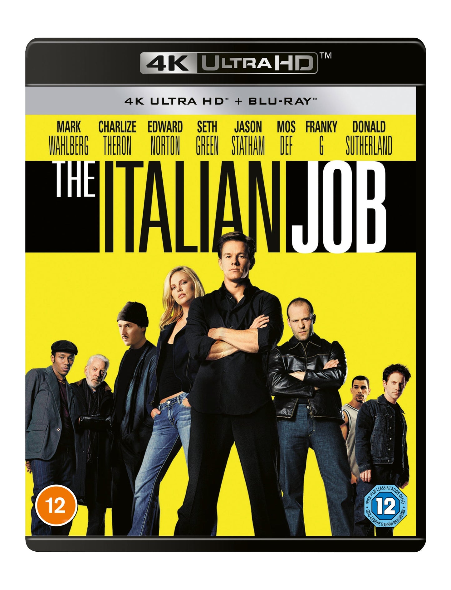 "The Italian Job" Blu-ray case with main cast on a yellow background.
