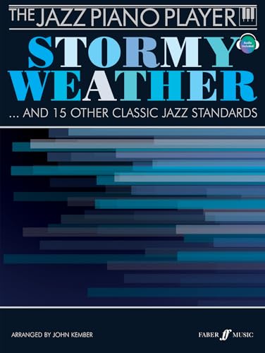 Sheet music cover for “The Jazz Piano Player: Stormy Weather” in blue tones.