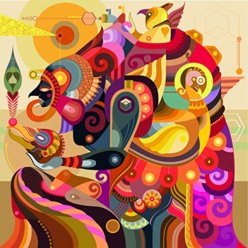 Colorful, abstract album art featuring stylized figures and geometric shapes.