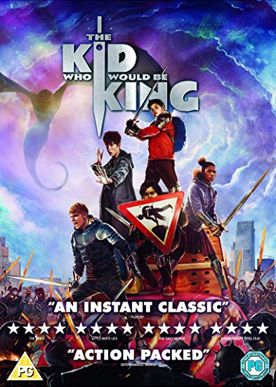 "The Kid Who Would Be King" DVD cover featuring characters in medieval attire, with swords.