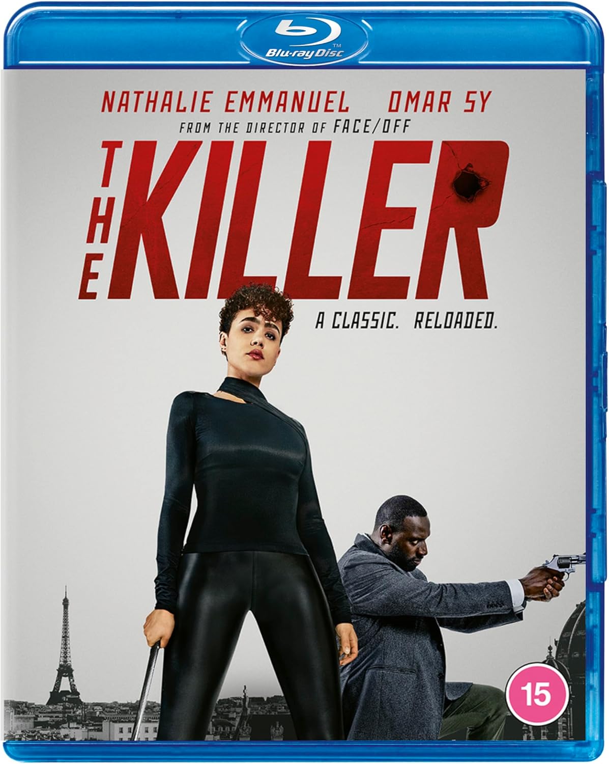 Blu-ray cover for "The Killer" featuring two people and a gun.