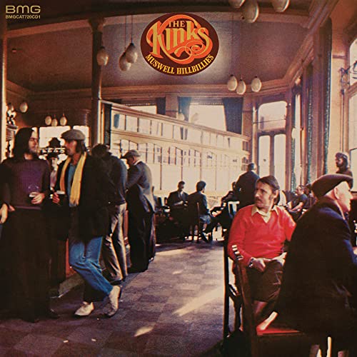 The Kinks’ “Muswell Hillbillies” album cover depicts a crowded pub interior.