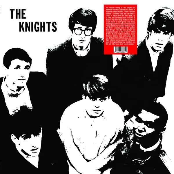 Black and white vinyl record cover featuring a 1960s rock band, The Knights.