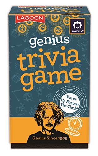 Blue trivia game box featuring Albert Einstein and the word "genius".