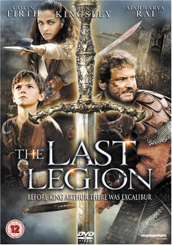 "The Last Legion" DVD cover featuring three actors and a sword, with castle background.